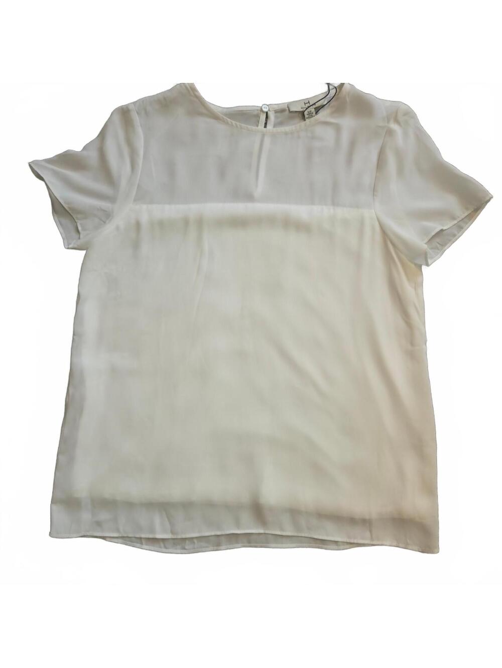 Halston Women's S/P Chalk Cream Short Sleeve Blouse